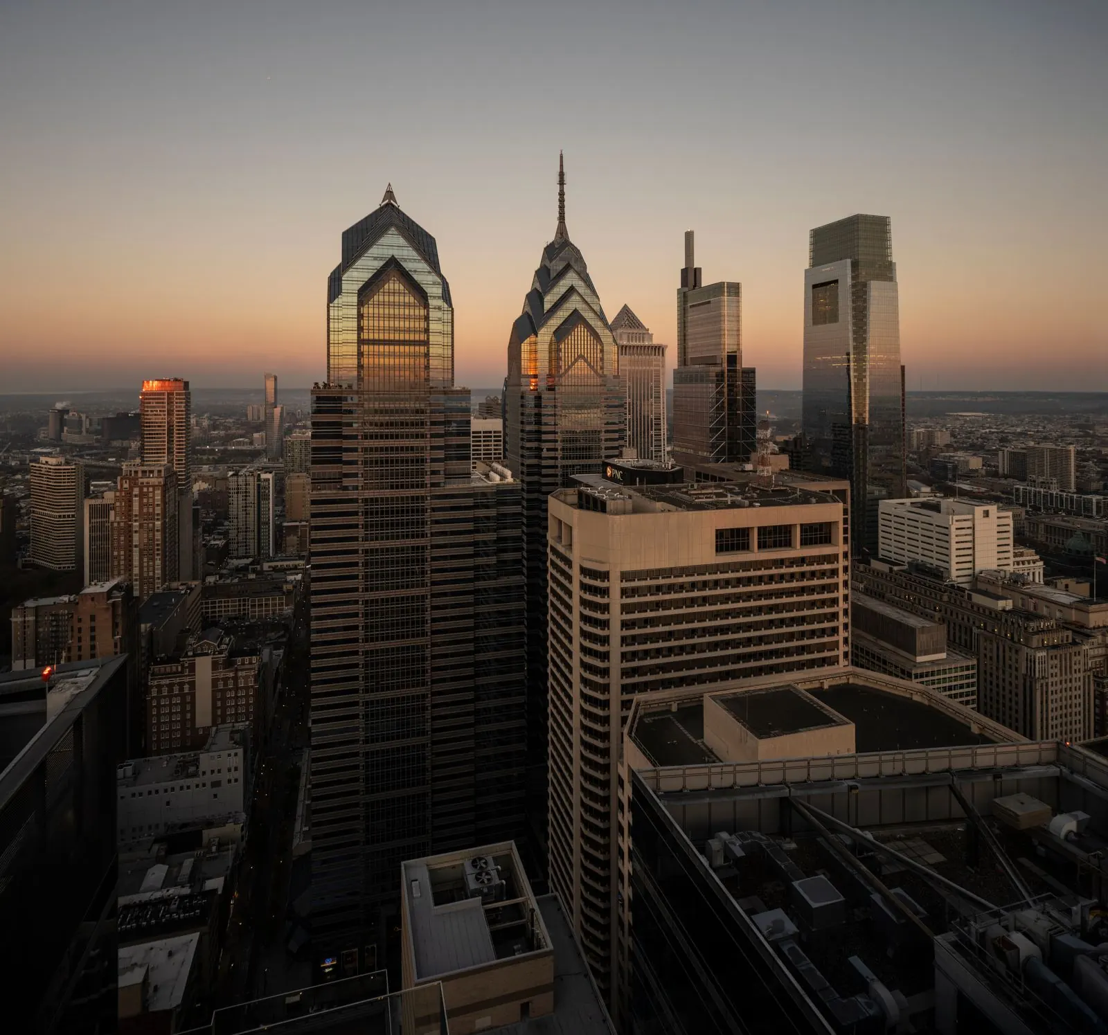 Center City Philadelphia skyscrapers at sunset