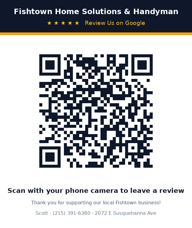 Scan QR code to leave a Google review for Fishtown Home Solutions & Handyman in Philadelphia