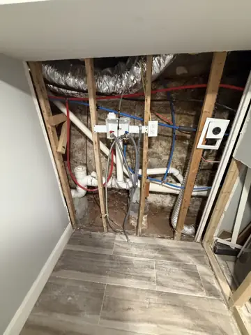 Ceiling and walls opened to the framing during a renovation