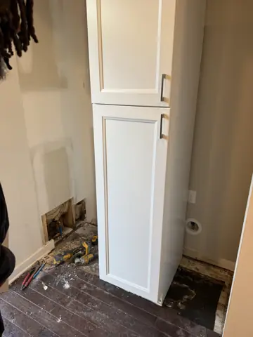 New white cabinet installed during a kitchen remodel