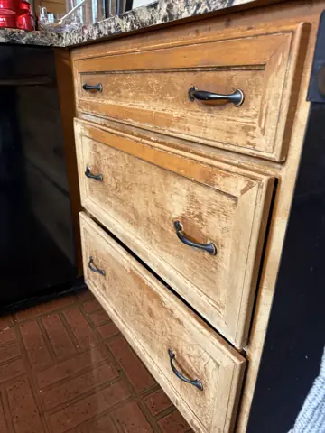 Rustic wood kitchen drawers restored and installed